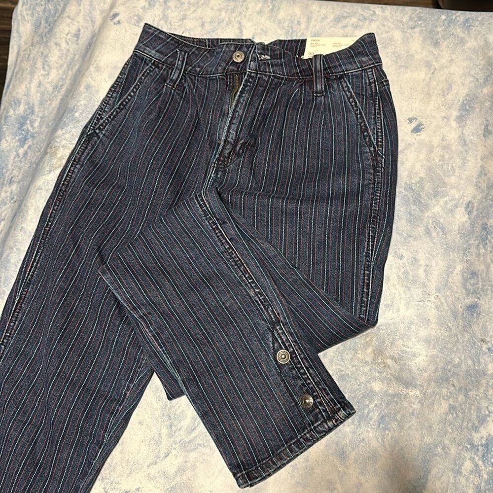 American Eagle mom jeans stretch retro indigo red white stripes NWT size 00